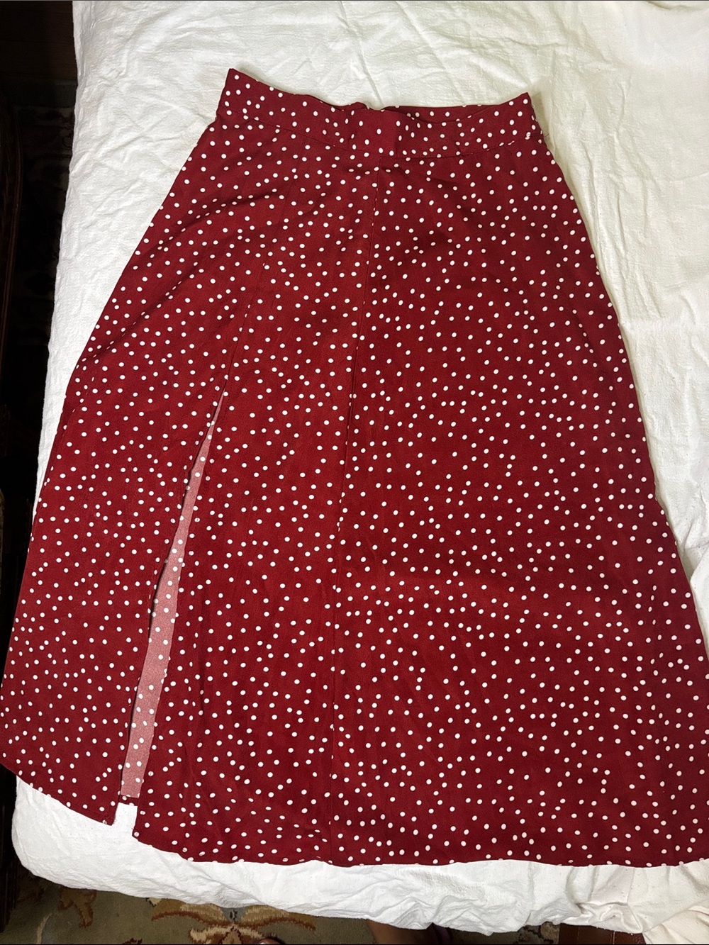 Red Polka Dot Midi Skirt with slit